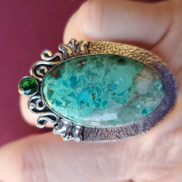 New Chrysocolla & Diopside 925 Silver Butterflies Statement Ring. - Picture 14 of 16
